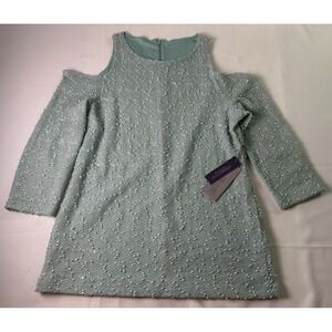 NWT Jennifer Lopez JLO Cold‎ Shoulder Top Sz L Icy Romance Aquifer Green Sparkle